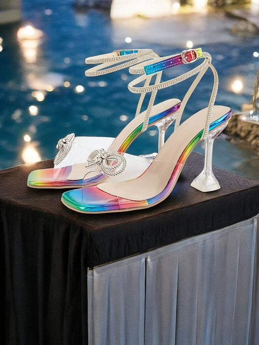 Bow Clear with Detail Heels Heel - Crystal High Colorful Rainbow