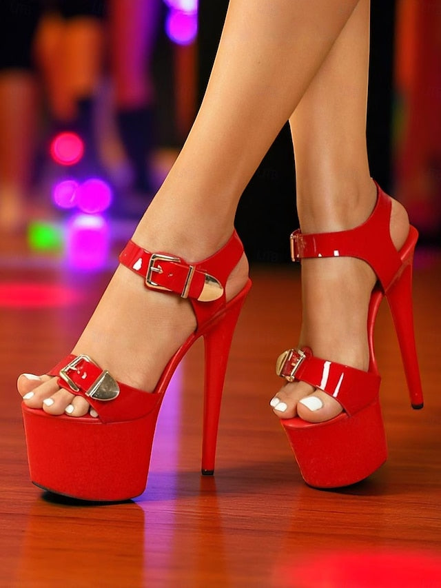 Patent White Gold Buckle Heels High Platform Women's with