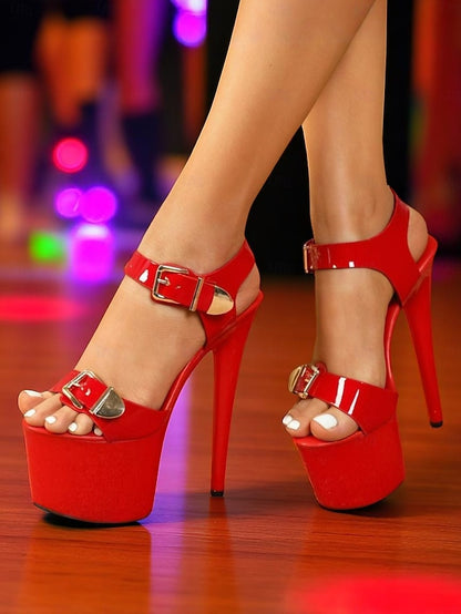 Patent White Gold Buckle Heels High Platform Women's with