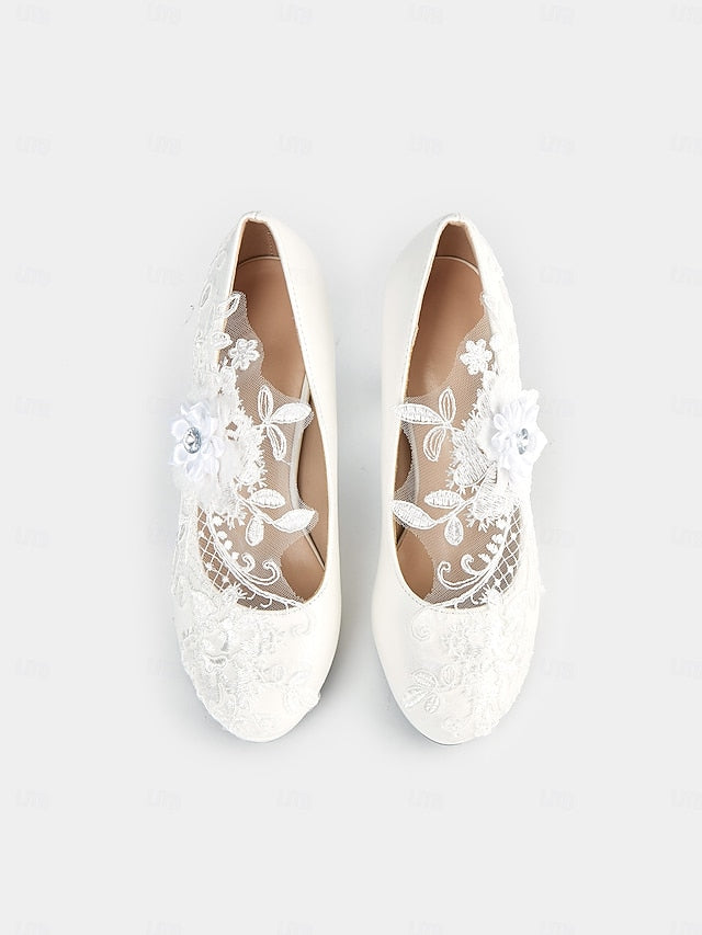 Floral Embellishments High – Shoes White Heel Bridal with Lace