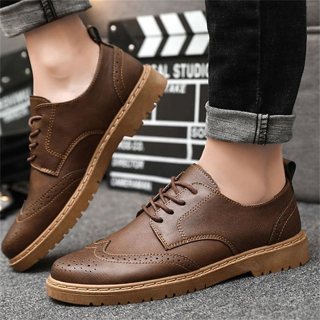 Oxford Shoes Faux – Brogue Black Men's Leather Classic