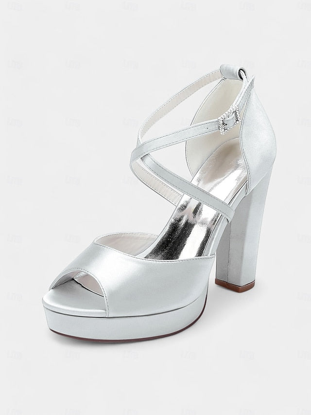 Heel and Women's Peep Platform Sandals High Toe Satin with