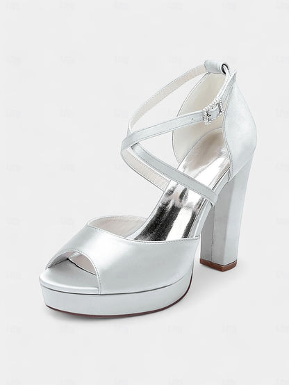 Heel and Women's Peep Platform Sandals High Toe Satin with