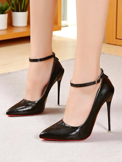 Stiletto Ankle Heels with Leather Women's Patent Black