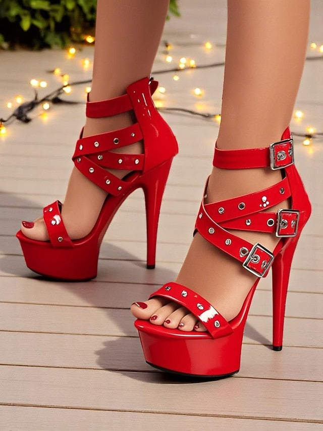 High Buckled Platform Straps Women's with and White Heels