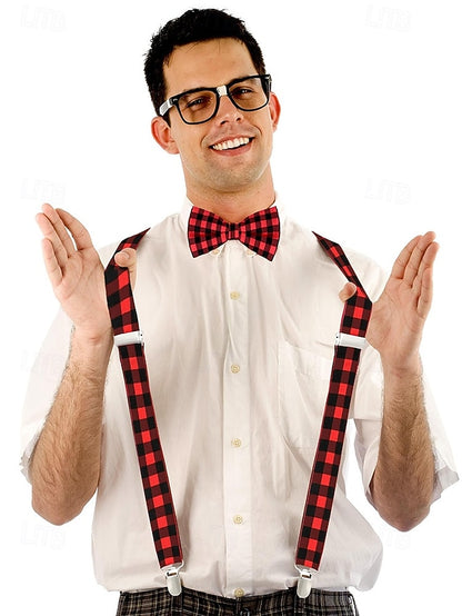 Men's Suspender Adjustable Tie Plaid and Christmas Set Bow