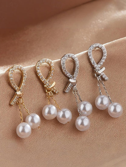 teardrop Women's rhinestone with earrings pearl imitation