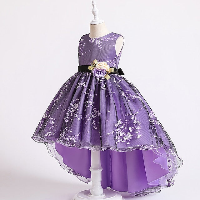 Dress Colored Girls' Kids Solid Wedding Floral Sleeveless