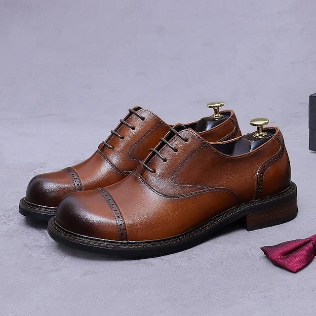 Shoes- Dress Leather Oxford Cap First Men's Toe Genuine