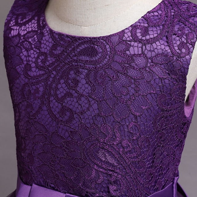 Little Girls' Party Dress A Floral Line Plain Kids