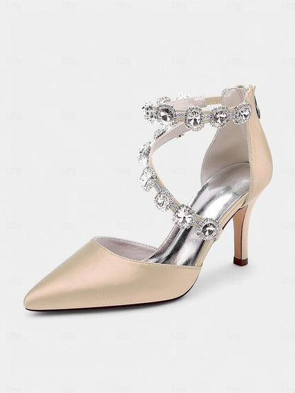 Satin Ankle Heels Crystal with Women's Purple Stiletto