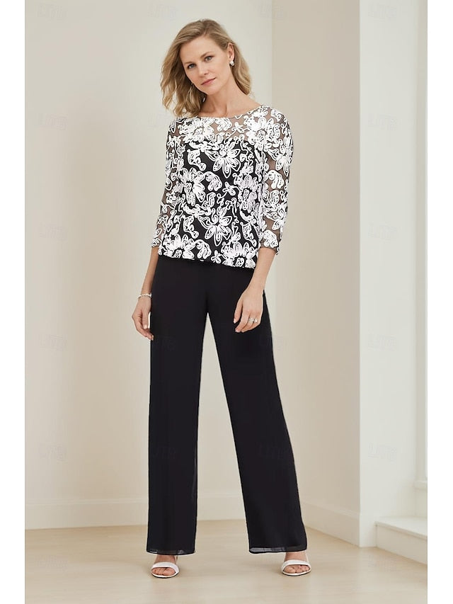 Lace Dress the Floral Elegant Piping Mother Pantsuit of Bride
