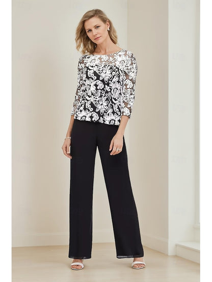 Lace Dress the Floral Elegant Piping Mother Pantsuit of Bride