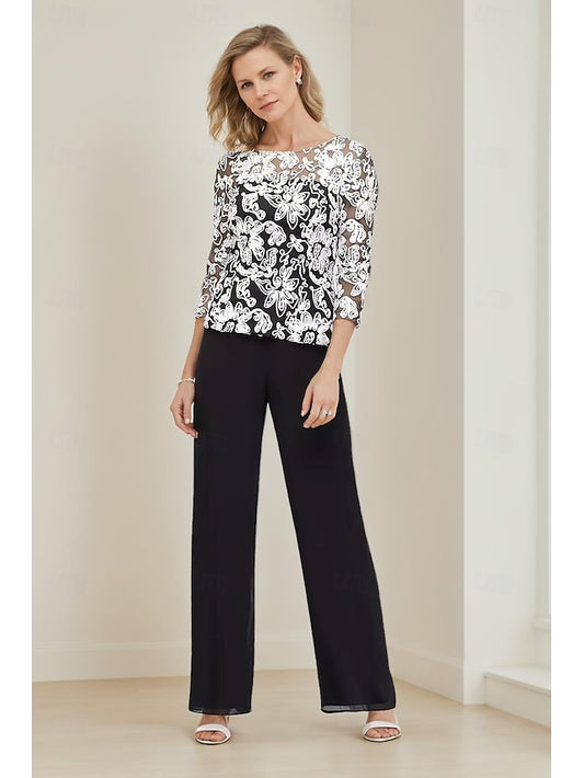 Lace Dress the Floral Elegant Piping Mother Pantsuit of Bride