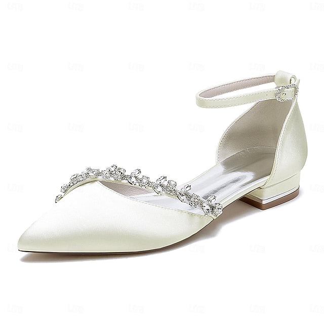 Toe Flats – White Elegant Women's Satin Pointed Wedding