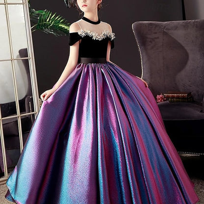 Party Sleeve Girls' Short Color Solid Dress Kids