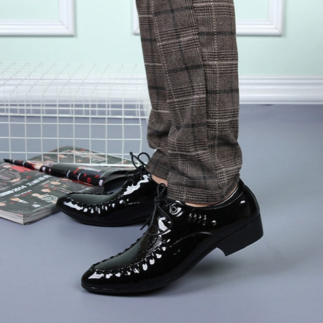 Leather Patent Crocodile Shoes Men's - Faux Black