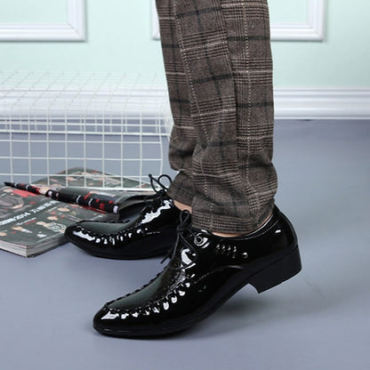 Leather Patent Crocodile Shoes Men's - Faux Black