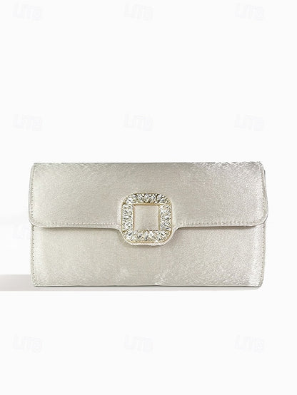 Rhinestone Women's White Elegant Buckle with Clutch - Satin