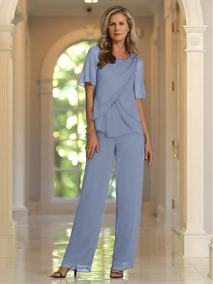 of Dress the Mother Two Piece Elegant Crew Neck Pantsuit Bride