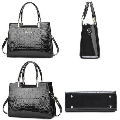 Sac à main élégant en cuir pour femme à motif crocodile noir |