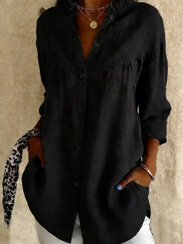 Women's Shirt Cotton Linen Shirts Casual Shirt Blouse Plain