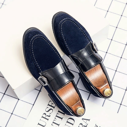 with Leather and Strap Metal Men's Loafers Suede Patent