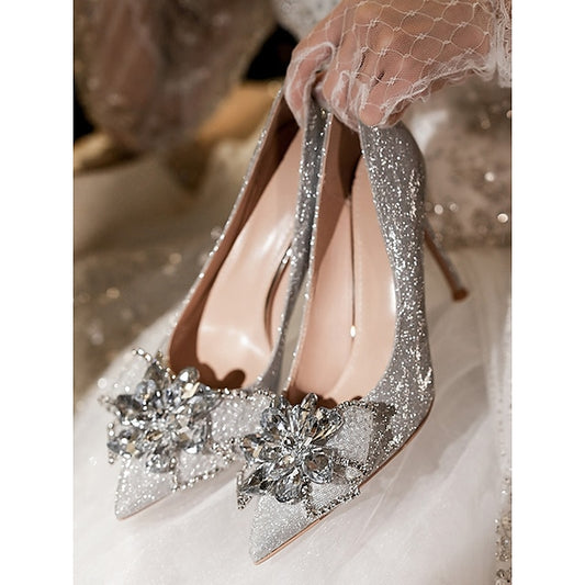 for Women Sparkling High – Silver Heels Wedding Shoes Glitter