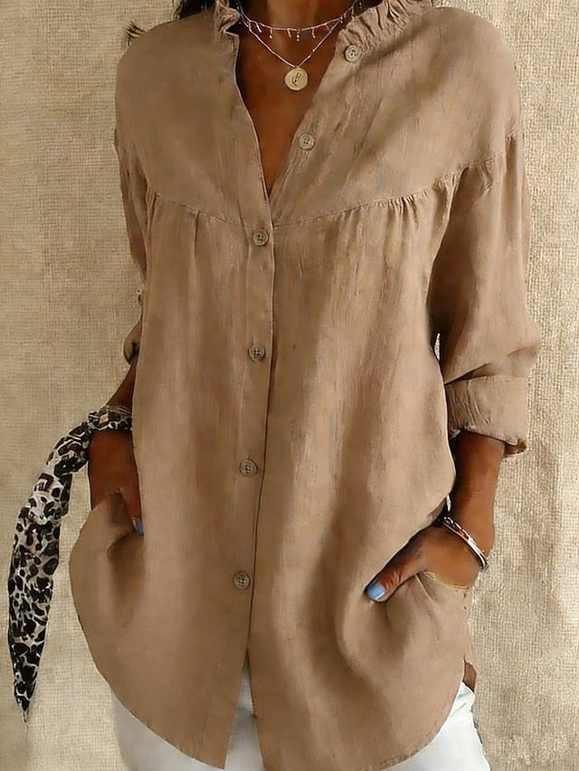 Women's Shirt Cotton Linen Shirts Casual Shirt Blouse Plain