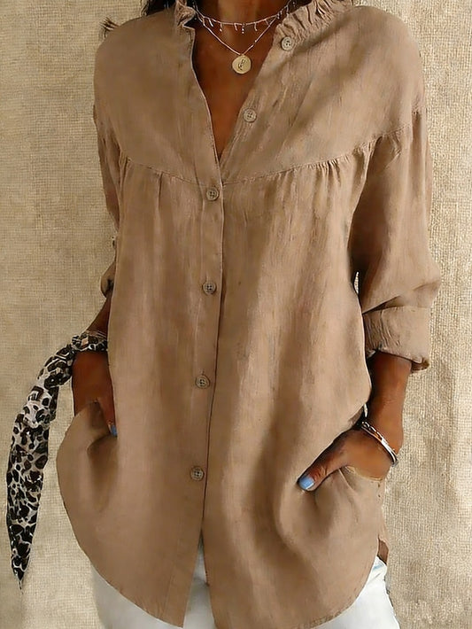 Women's Shirt Cotton Linen Shirts Casual Shirt Blouse Plain