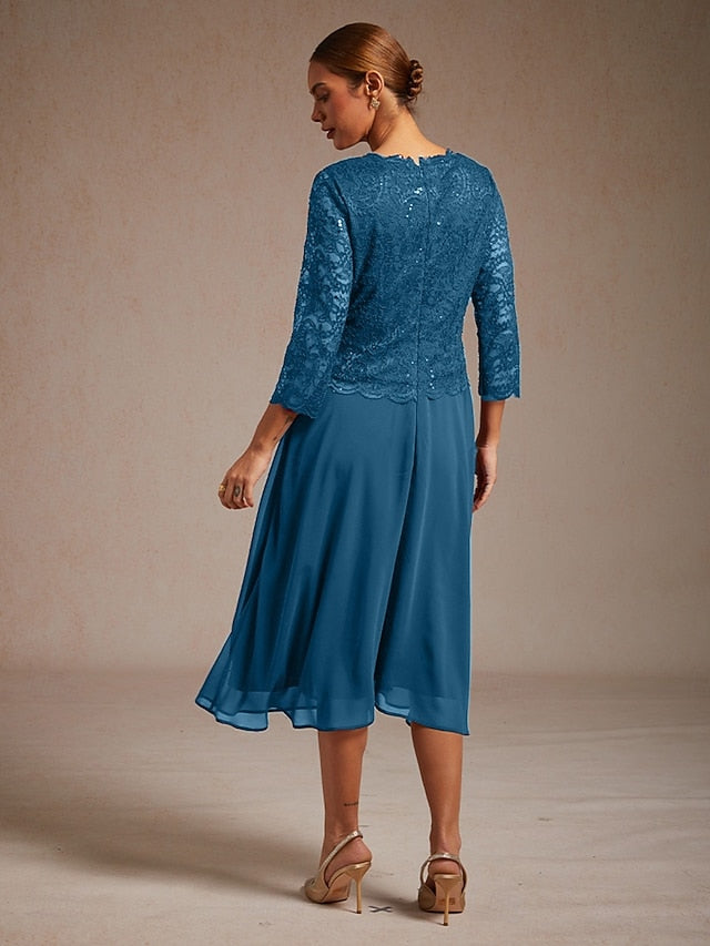 Women's Midi Dress Chiffon Dress Elegant Solid Color 3/4