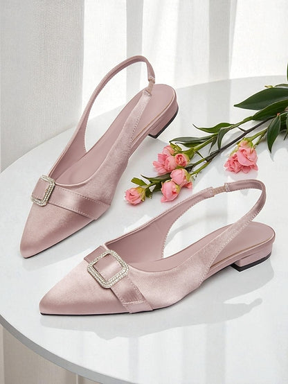 Flats with Satin Slingback Buckle Rhinestone Women's Pink