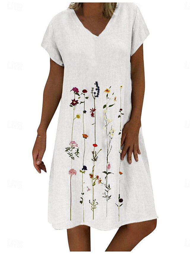 Women's Blue White Purple Summer Spring Midi Dress Faux