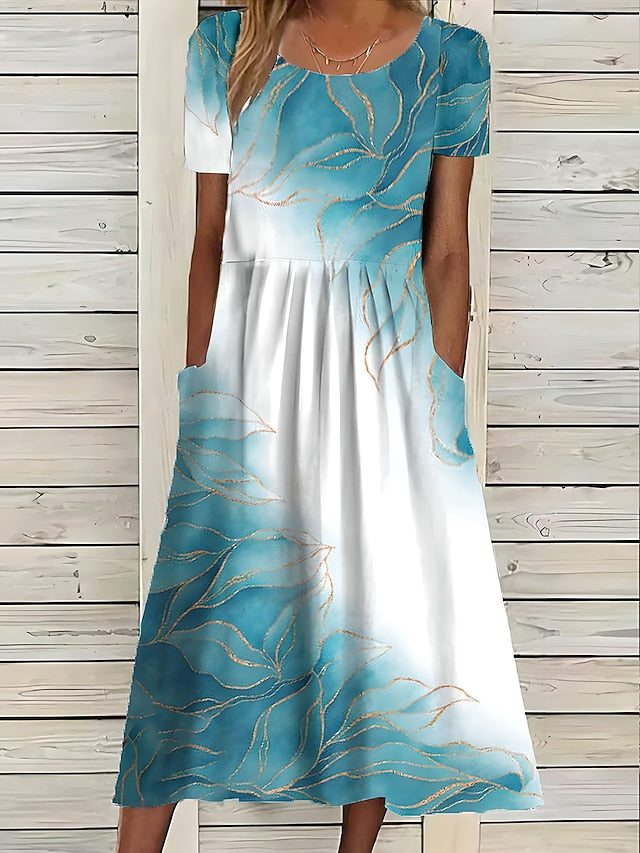 Women's Midi Dress Floral Pocket Print Crew Neck Daily Date