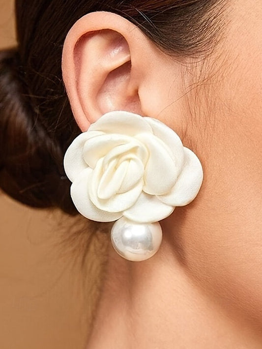 Earrings Faux Pearl Flower Elegant Stud Drop Women's with
