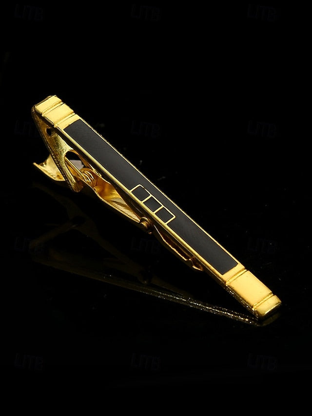 Gold – Clip Men Elegant Tie with Design Inlay for Sleek Black