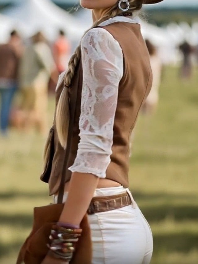 Women's Blouse Lace Tops Solid Color Stylish Long Sleeve V