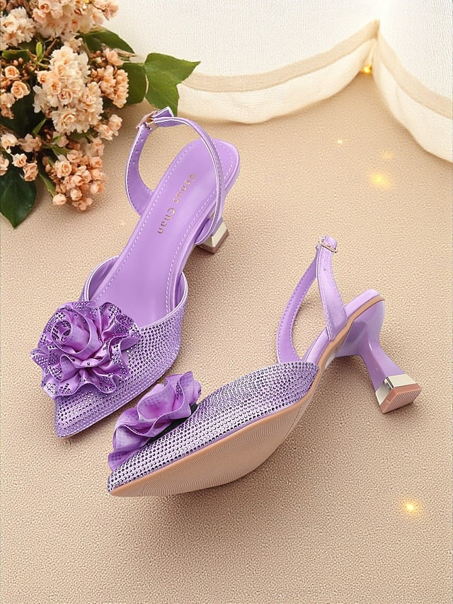 Floral with Purple Heels Women's Rhinestone Slingback