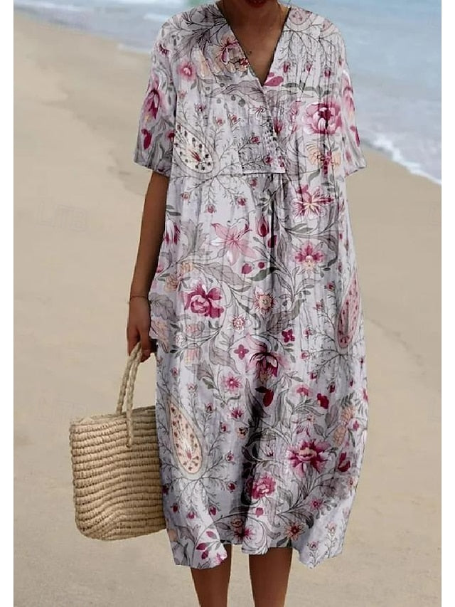 Women's Midi Dress Sundress A Line Dress Linen Vacation