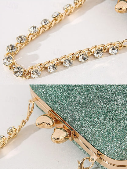 with Clutch Sage Rhinestone Green Evening Glitter Women's