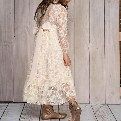 Long Girls' Solid Colored Girl Kids Dress Flower
