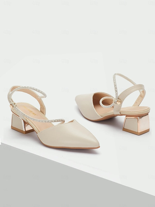 Elegant Pointed with Slingback Women's Heels Toe Rhinestone