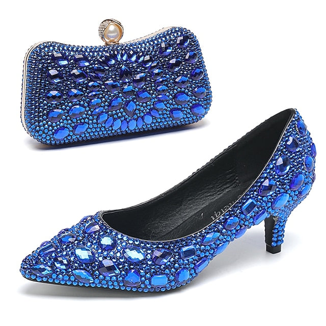 Heel Kitten Women's Crystal-Embellished Shoes Matching and