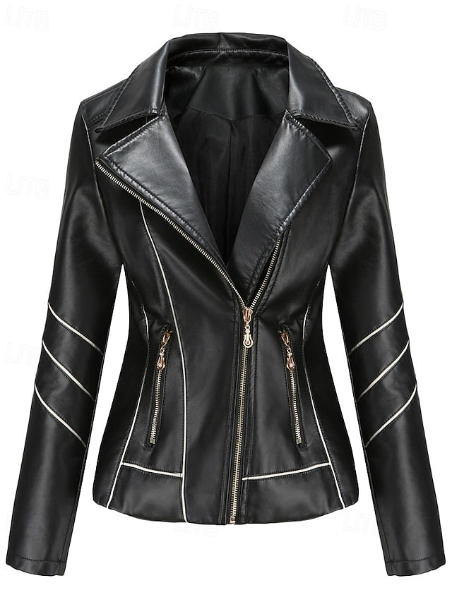 Jacket Pocket Zipper Leather Comfortable Faux Women's