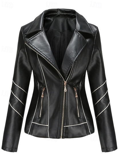 Jacket Pocket Zipper Leather Comfortable Faux Women's