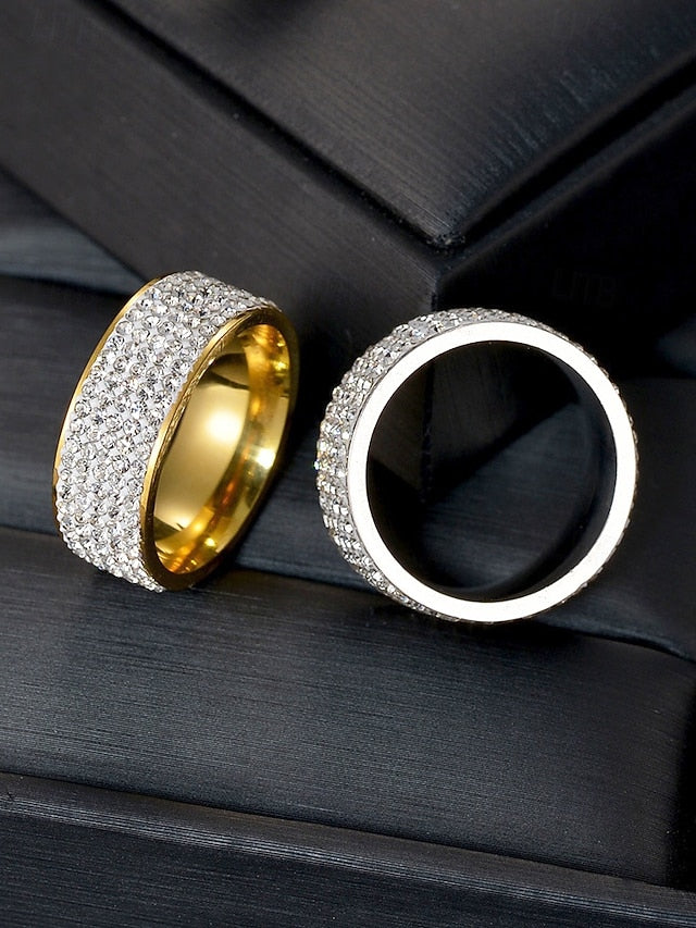 Rings Pave Full Wide Men's Band with Rhinestone