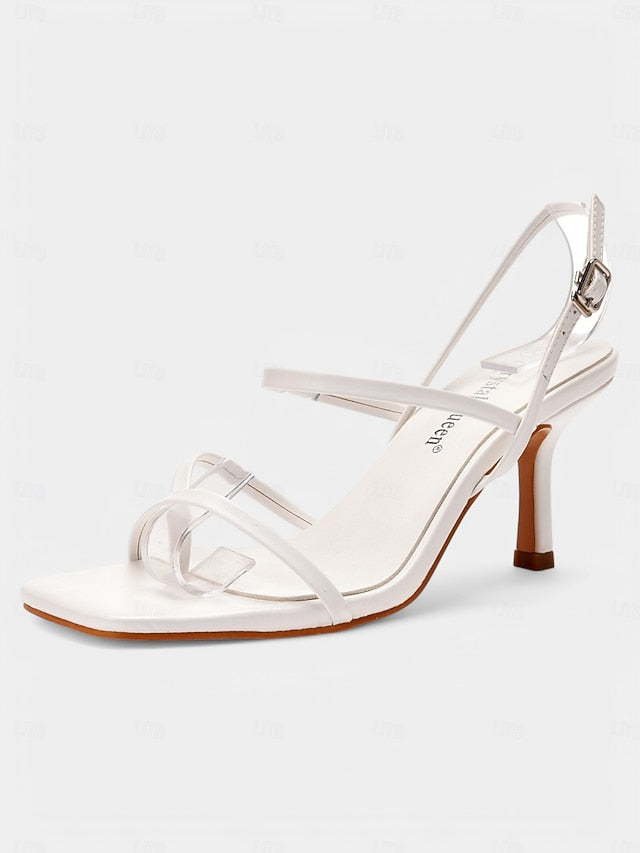 High Nude Heel Square Toe Sandals Minimalist Strappy - for Women