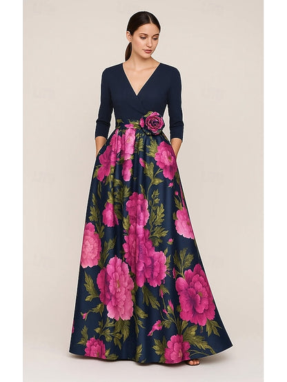 Elegant of Bride Evening Print the Mother A-Line Floral Gown