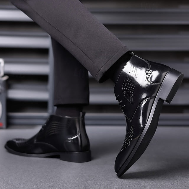 Leather Brogue Burgundy Glossy Faux Ankle Men's Wingtip