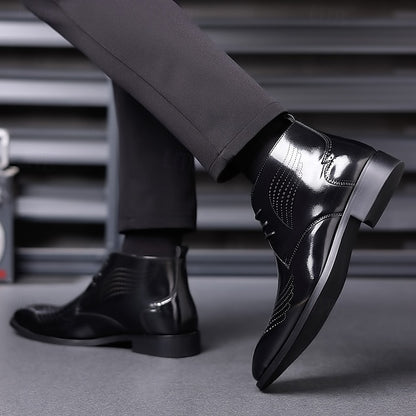 Leather Brogue Burgundy Glossy Faux Ankle Men's Wingtip